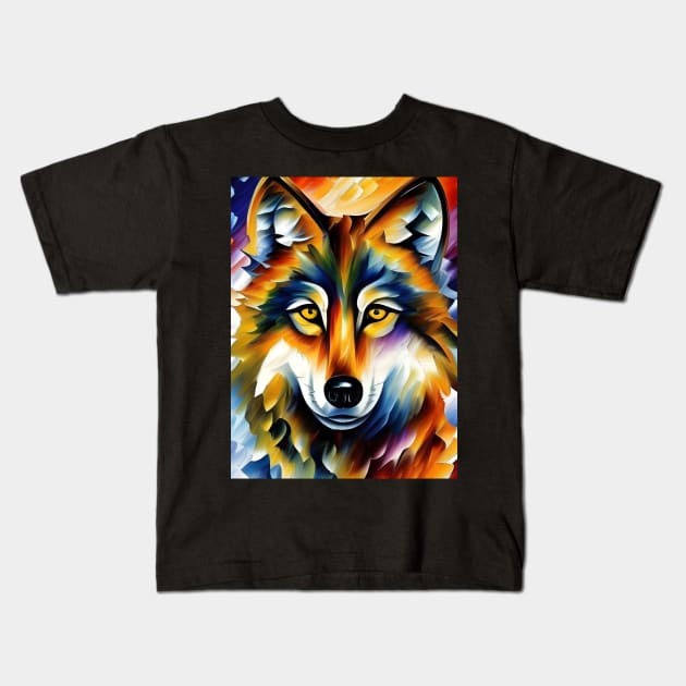 Neo-Impressionistic Wolf Face Kids T-Shirt by Chance Two Designs